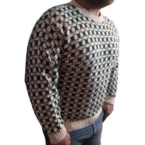 Vintage 90s Bill Blass Knit Grandpa Sweater Size Large Graphic Dadcore Preppy